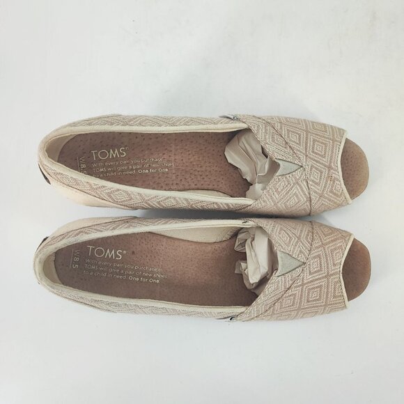 Toms Women's Tan Canvas Triangle Woven Pattern Wedge Size 8.5 - Picture 4 of 8